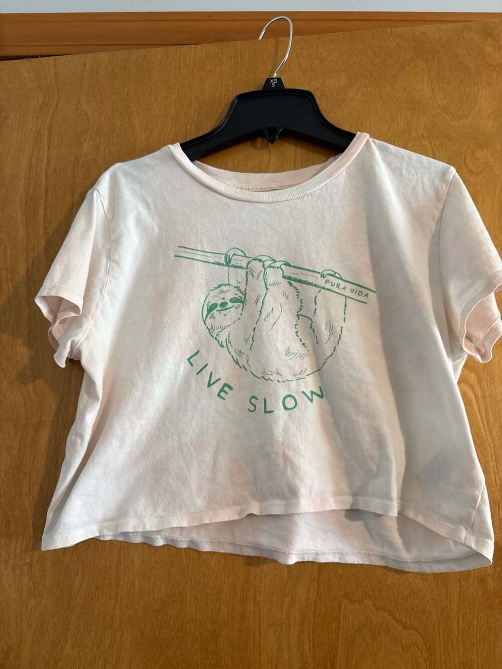 Pura Vida Women's Pink Tie Dye Live Slow Sloth Graphic Crop Top Shirt Medium